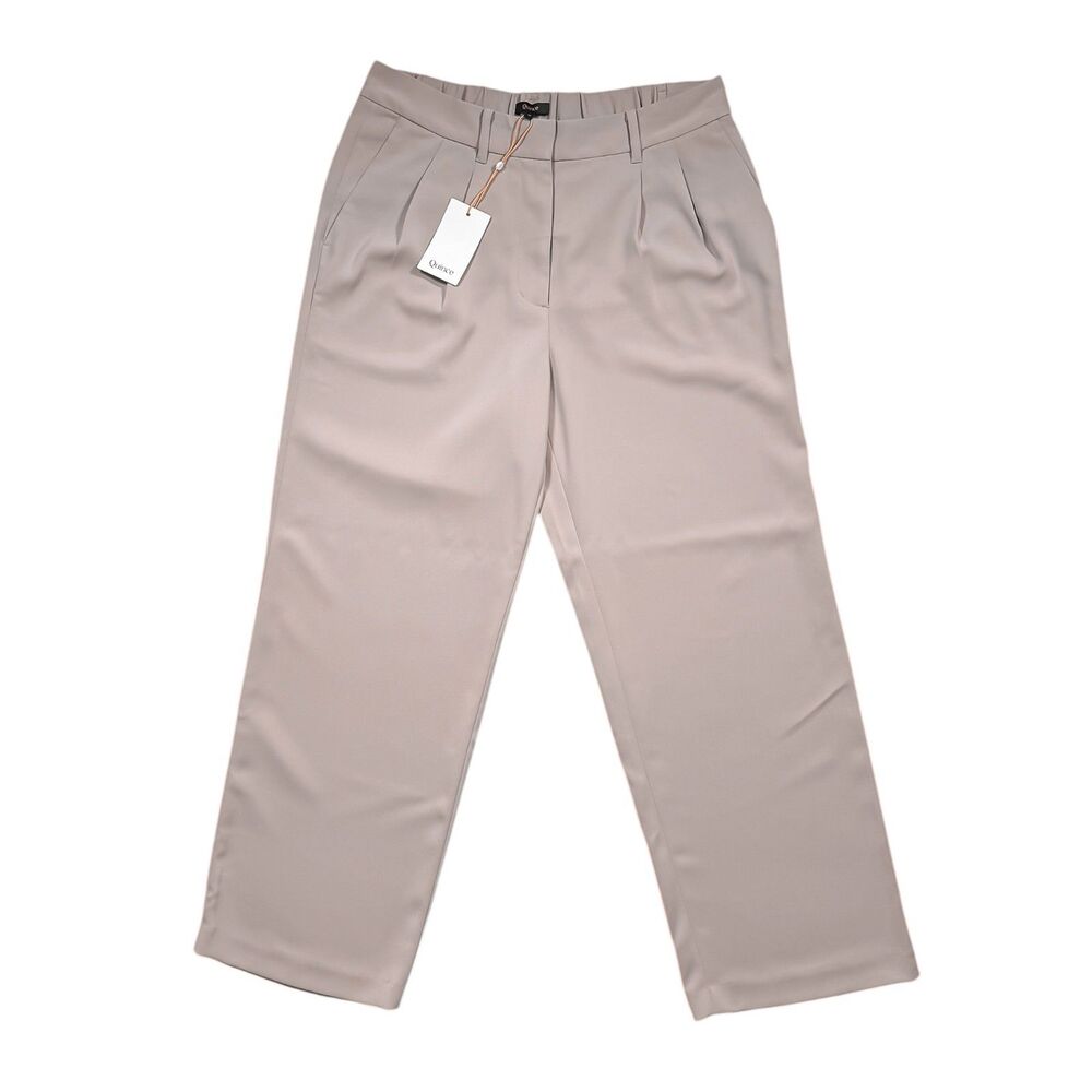 Quince Womens 12 Wide Leg Pants Beige High Rise Pleated Stretch Crepe NWT